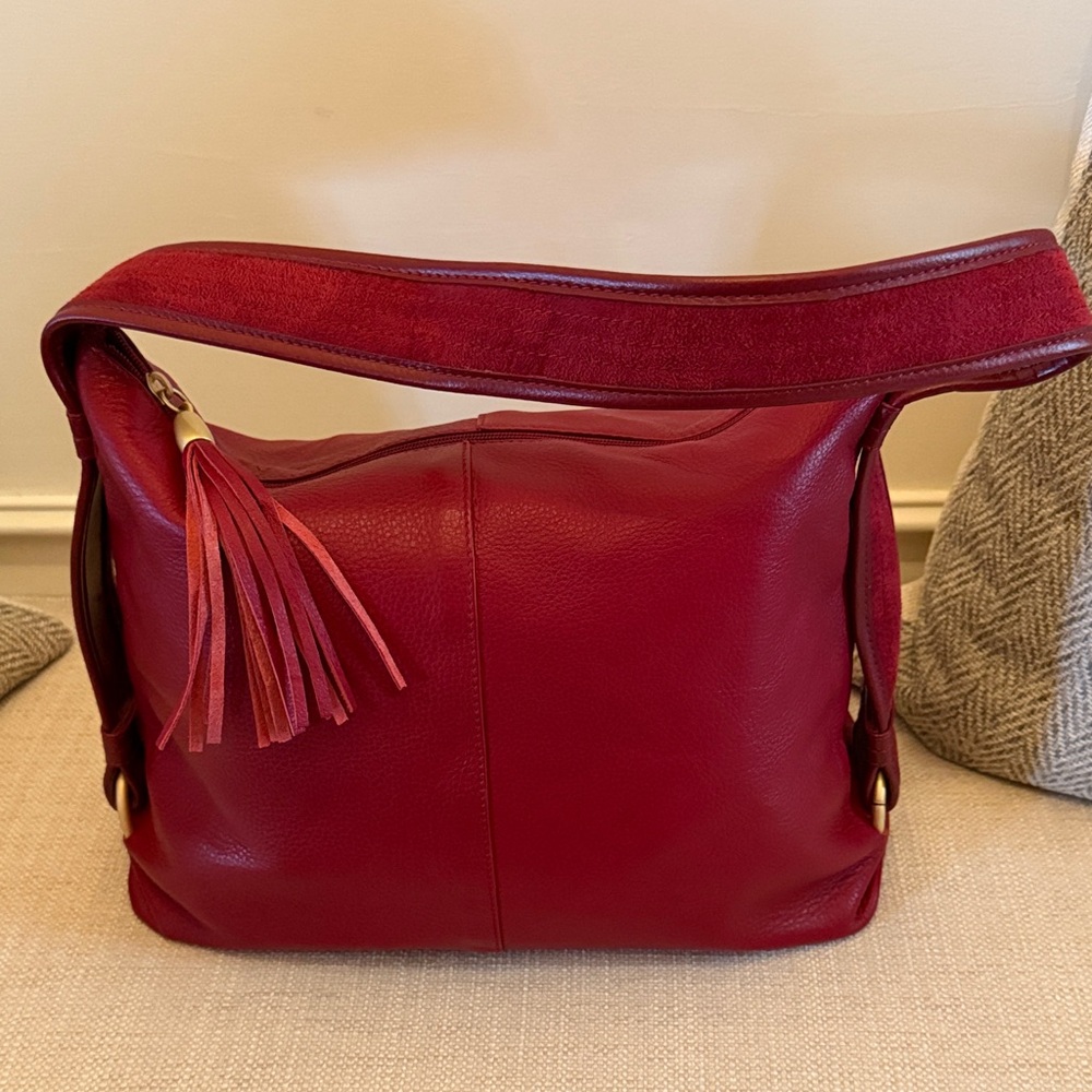 Elegant Lina Brand Red Leather Shoulder Bag